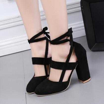 Suede Anklet Strap Chunky Heels Plus Size Shoes