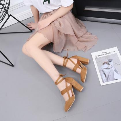 Suede Anklet Strap Chunky Heels Plus Size Shoes