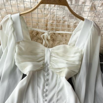Romantic Ivory Bow-tie Crop Top With Billowy Sheer..