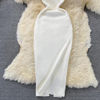 Skinny Square Neck Knitted Dress Short Sleeve 2023..