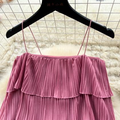 Sweet Ruffled Halter Top With All-in-one Wide-leg..