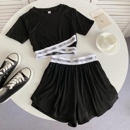 Casual All-in-one Wide Leg Short Skirt + Letter..