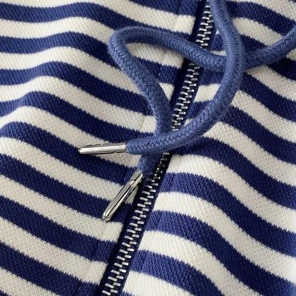 Short Beaded And Striped Hooded Cardigan