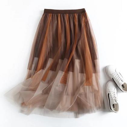 Elastic Waist Double Mesh Skirt