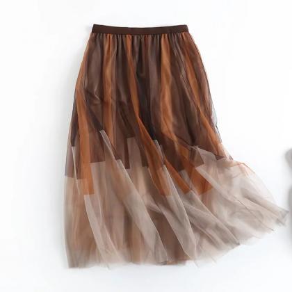 Elastic Waist Double Mesh Skirt