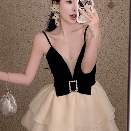 Velvet Strap Dress 2023 Bow Skirt Ballet Style To..