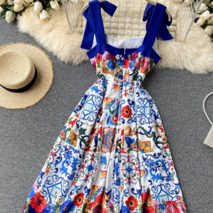 Fashion Print Age Reduction Halter Dress Summer..