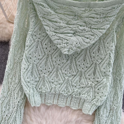 Knit Hooded Shirt Women's Summer..