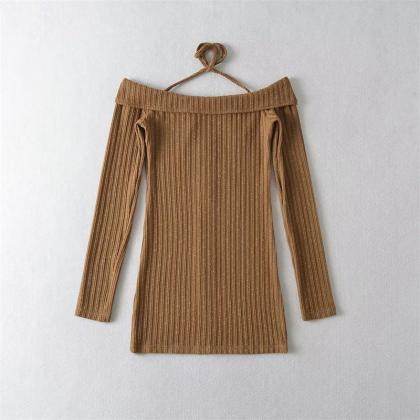 Fall Drawstring Halter Slim Knit Sweater Dress