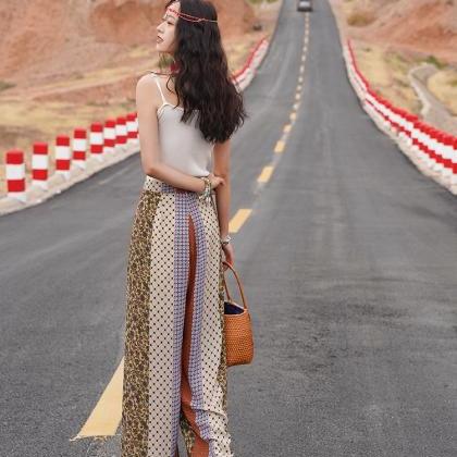 Ethnic Style High-waisted Printed Wide-leg Pants..