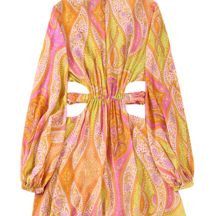Feminine Elegant Cutout Design Print Dress