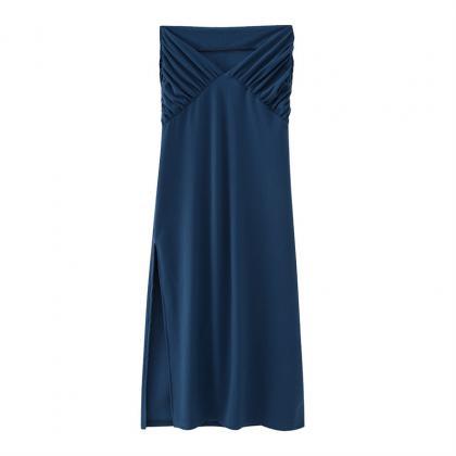 Pleated Trim Asymmetrical Tops And Maxi Skirts