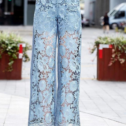 High-waisted Wide-leg Pants All-in-one Lace..