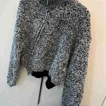Zipper Diagonal Front Short Knit Coat..