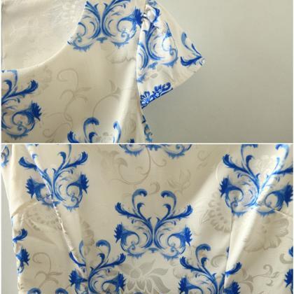 Silver Print Blue And White Porcelain Slimming..