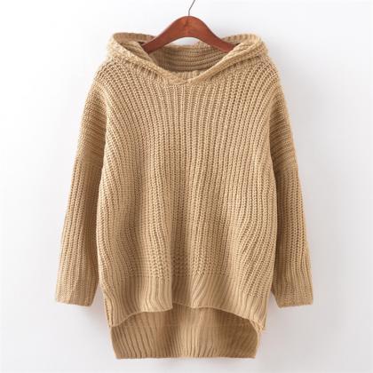 Casual Slouchy Plus Size Hooded Sweater With A..