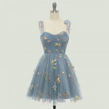 2023 Floral Grey Blue Dress Small Luxury French..