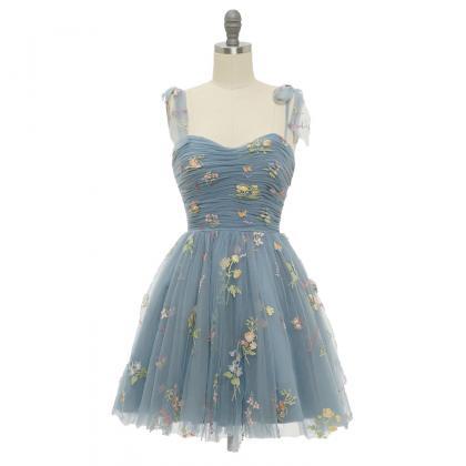 2023 Floral Grey Blue Dress Small Luxury French..