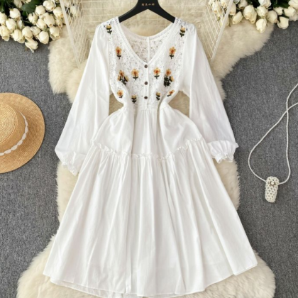 Knitted Hook Flower Embroidered Dress Female..