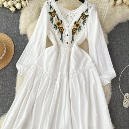 Knitted Hook Flower Embroidered Dress Female..