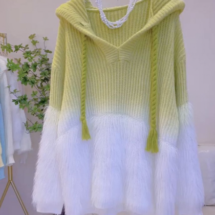 Medium Length Gradient Color Sweater For..