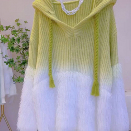Medium Length Gradient Color Sweater For..
