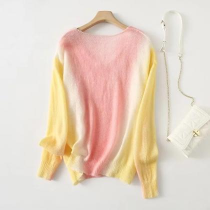 Smudged Thin Knit Long-sleeved Top