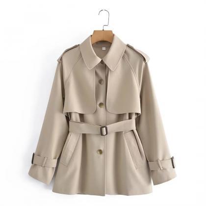 Elegant Beige Trench Coat With Belted Waist And..