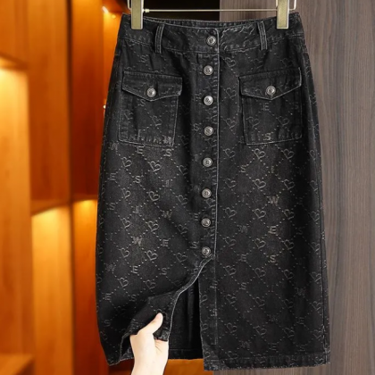 Love Jacquard Style Denim Skirt Female 2023 Autumn..