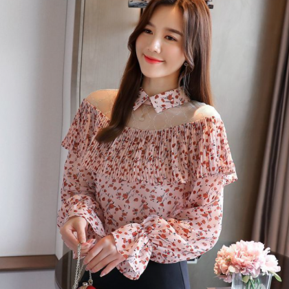 Floral Chiffon Shirt For Women Spring And Autumn..
