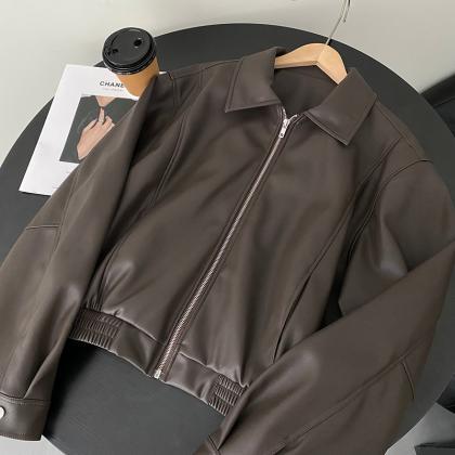 Vintage Coffee Color Motorcycle Leather Jacket For..