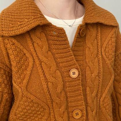 Twist Knit Cardigan Woman Slouchy Vintage Sweater..