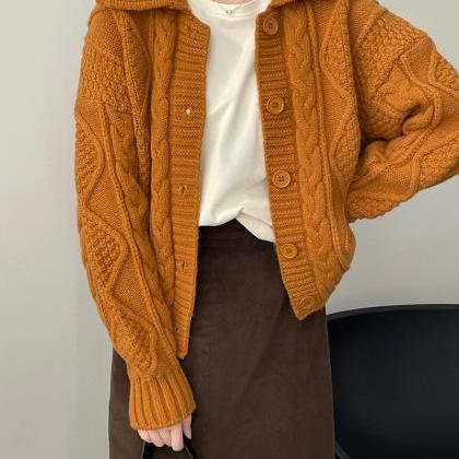 Twist Knit Cardigan Woman Slouchy Vintage Sweater..