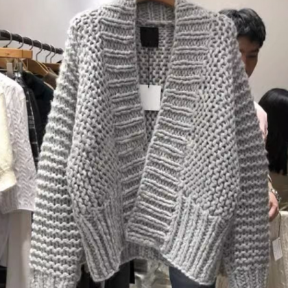 Knit Cardigan Coat Thick Line Long Sleeve V-neck..