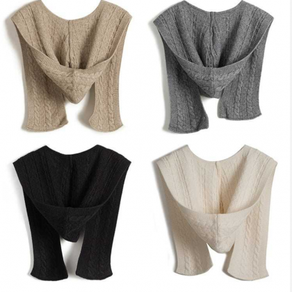 Short Hoodie Over Knitted Shawl Autumn Casual Top