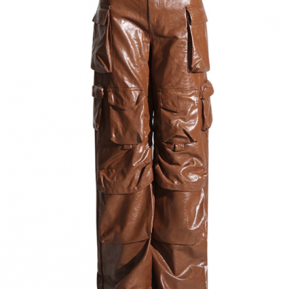 Multi-pocket Cargo Leather Pants 2023 Personality..