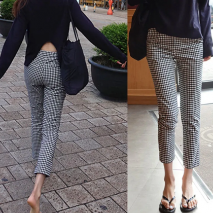 Black And White Checkered Nine-point Pants..