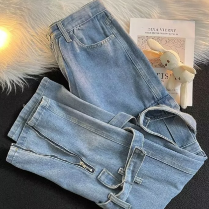 Retro Functional Cargo Lace-up Jeans..