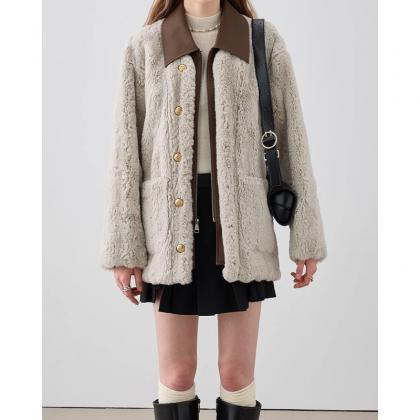 Loose Slimming Fur One Coat Stand Collar