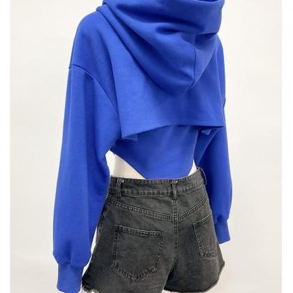 Blue Hooded Drawstring Design Sense Of Age With..