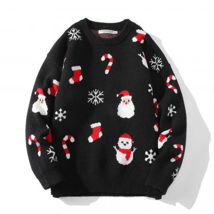 Sweater Large Size Santa Print Loose Couple Knit..