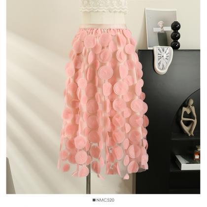 Heavy Three-dimensional Flower Mesh A-line Skirt..