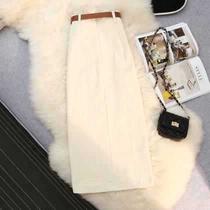 Classic Corduroy A-line Skirt With Elegant Belt