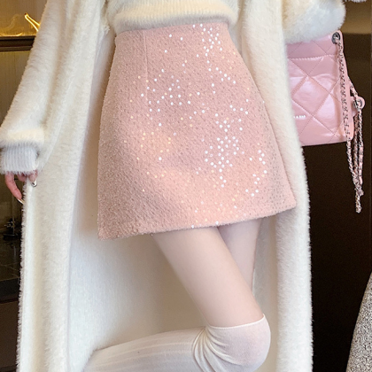 Sequin Wool Skirt For Women 2023 Autumn/winter..