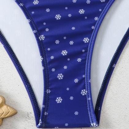 One-piece Christmas Print Belted Strappy Bikini