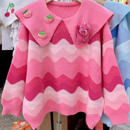 Strawberry Bear Loose Doll Neck Knitwear For Women..