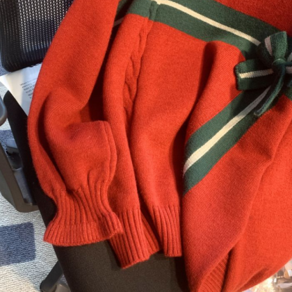 Bow Sweater Retro Flesh-shielding Knit Sister..