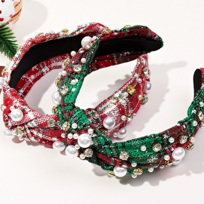 Christmas Headband Personality Diamond Pearl Knot..