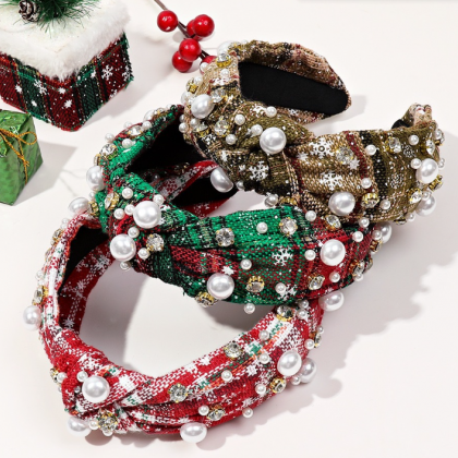 Christmas Headband Personality Diamond Pearl Knot..