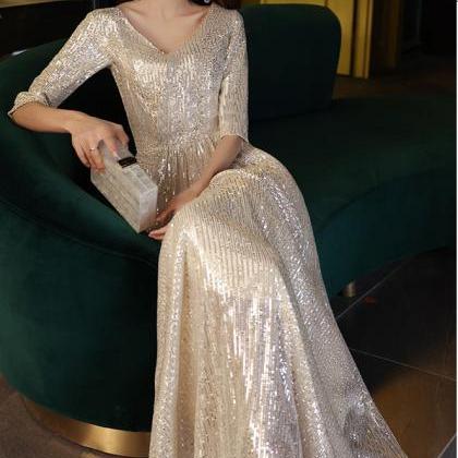 Golden Banquet Evening Dress Woman 2023 Style..